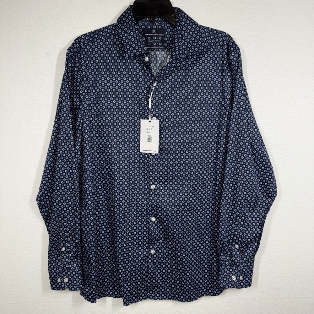 Hart Schaffner Marx Comfort Stretch Button Up Shirt Cotton Size M Blue Circles - Picture 1 of 13
